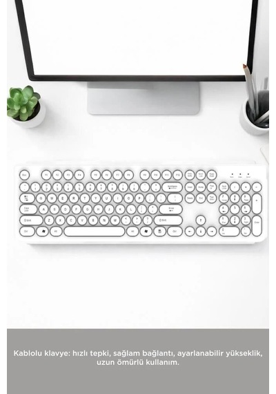 Bilgisayar Görsel Stil Usb Bağlantı Kablolu Q Klavye Retro Daktilo Görünümlü Tk09 Beyaz