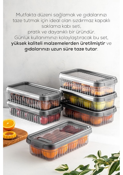 Vienev 3lü Kendinden Çizgili Kilitli Kapaklı Saklama Kabı Seti 2 Litre Antrasit