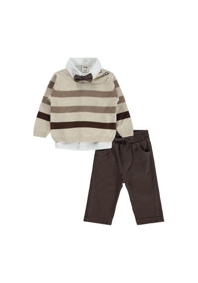 Civil Baby Çizgili 6-18 Ay Takım - Bej