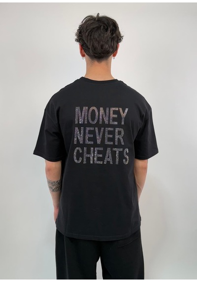 Zaee Money Never Cheats Taşlı Oversize Tişört Siyah