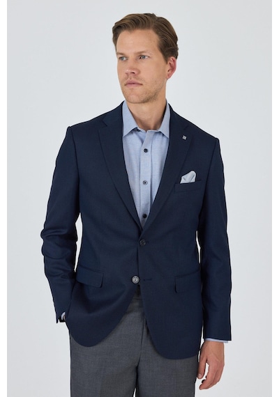 İmza Lacivert Mono Yaka Armürlü Tam Astar Esnek 6 Drop Comfort Fit Classic Ceket 1002250153 Lacivert