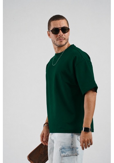 King Brich Oversize Kalıp Basic %100 Pamuklu Erkek Tişört Yeşil