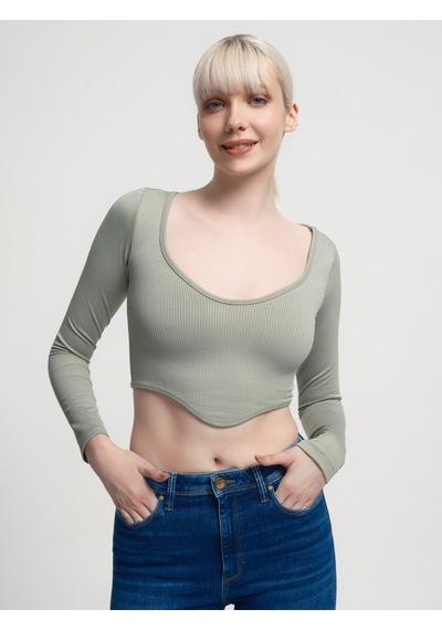 Crop Kadın Tshirt U.kol Mint Yeşili