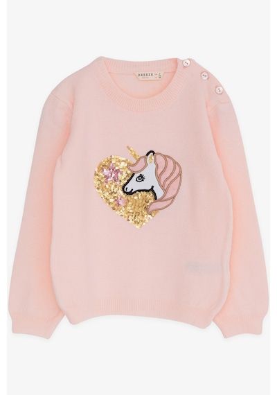 Breeze Kız Çocuk Triko Kazak Pullu Unicorn Baskılı 1.5-5 Yaş, Pudra