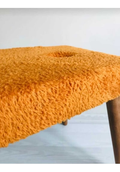 Ahşap Ayaklı Handmade Geniş Oturum Alanlı Welsoft Kumaş Pofidik Puf Bench ,ayak Ucu Uzatmalık Turuncu