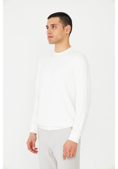 White Stone Beyaz Basic Bisiklet Yaka Erkek Sweatshirt Beyaz