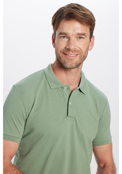Tudors Erkek Slim Fit Dar Kesim Pamuklu Yumuşak Dokulu Serin Tutan Kumaş Düz Pike Haki Polo Yaka Tişört-31625 Açık Haki