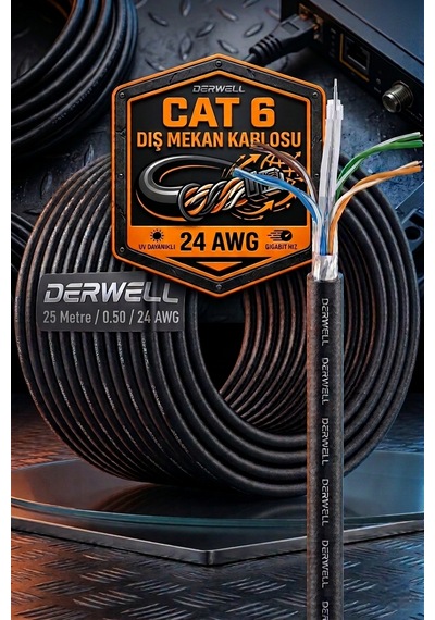 25 Metre Dış-iç Ortam Mekan Bakır Tel Cat6 Internet Kablosu Yüksek Hız 24 Awg 2 Katlı Ethernet Kablo