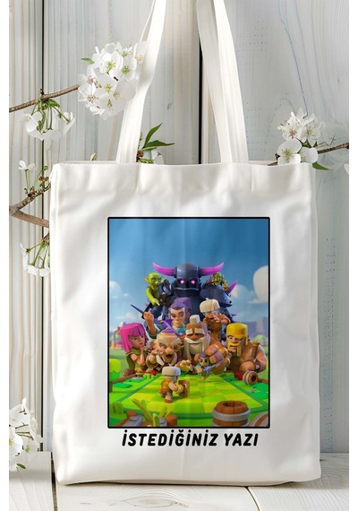 Art Hediye Clash Royale Mobil Oyun Baskılı Bez Çanta Omuz Çantası Çift Tafaflı Baskı Kişiye Özel 10 Çok Renkli
