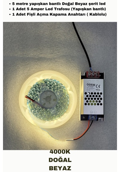 Dolap / Duvar 5 Metre Tak Çalıştır Mt/120 Led Şerit Led 4000k