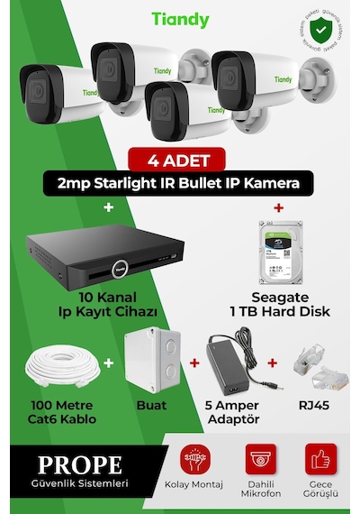 Tiandy 4 Kameralı Bullet Full Sistem Paketi