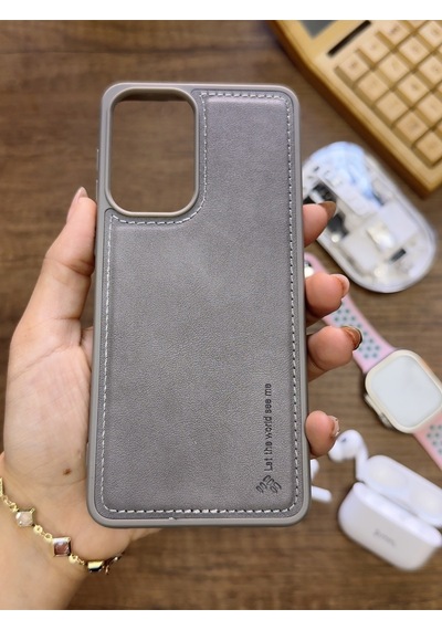 Samsung Galaxy A33 Uyumlu Premium Deri Dokulu Darbelere Karşı Dayanıklı Nazal Silikon Kılıf Gri