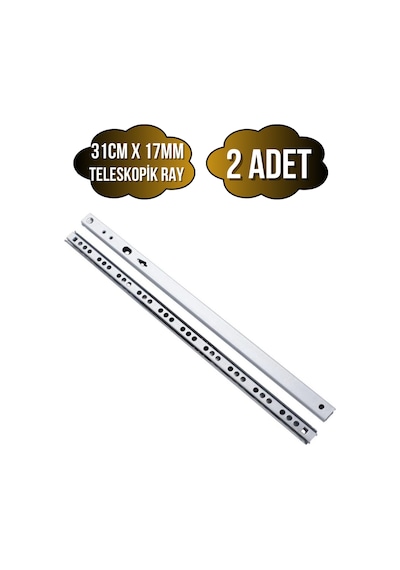 Teleskobik 17mm Çekmece Rayı Gömme Bilyeli İnce Ray 17mm 31cm 2 Takım Krom Çok Renkli