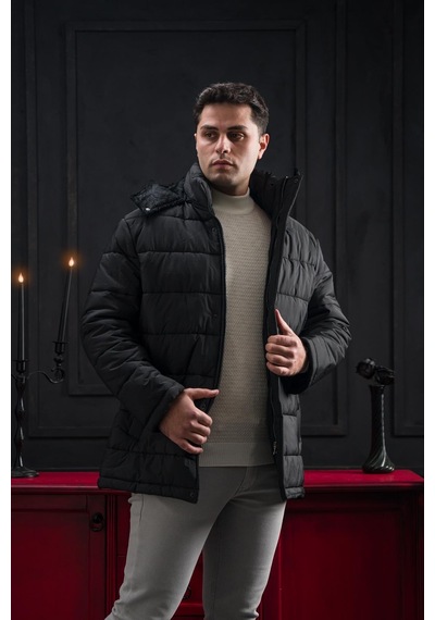 Advante Slimfit Çıtçıt Ve Fermuar Kapamalı Kapşonlu Erkek Kapitone Mont 001