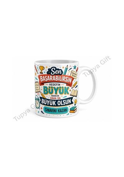Öğrenciye Hediye Sınav Motivasyonu Yazılı Baskılı Kupa Bardak Hediye Beyaz / Çok Renkli