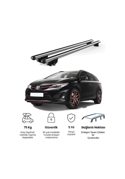 Kanca Toyota Auris Touring 2013 Ve Sonrası Uyumlu Gri Kilitli Ara Atkı 110cm Port Bagaj Tavan Barı