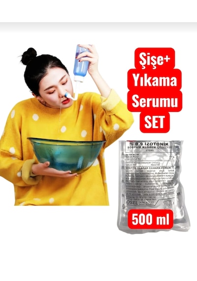 Hangzhou Burun Yıkama Şişesi 300ml Neti Pot Burun Kanalları Durulama Seti + Osel Burun Yıkama Sıvısı 500ml