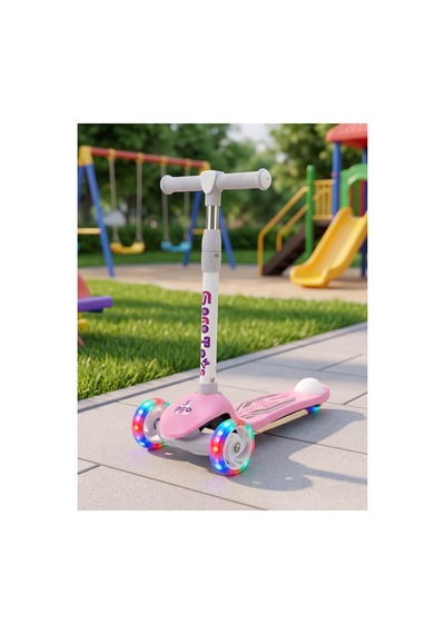 Gtpro Çocuk Scooter Katlanabilir 3+yaş 3tekerli Led Işıklı 50kğ Kapasite Pembe