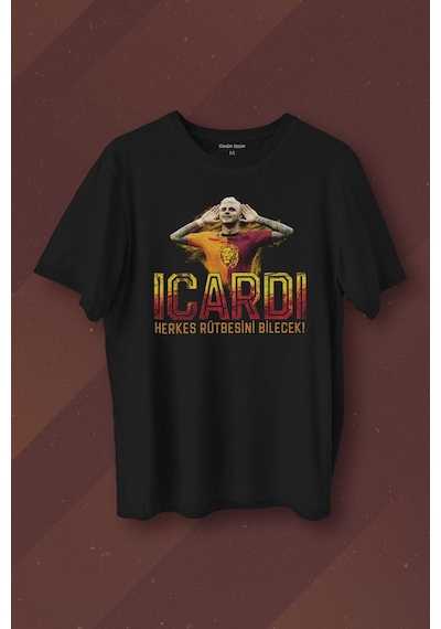 Siyah Unisex Icardi Kırmızı Mauro İcardi Baskılı Tişört Unisex T-shirt 001