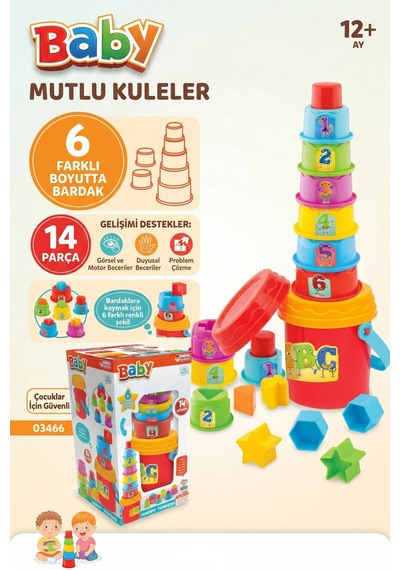 Mutlu Kuleler Bultak Eğitici Kule Dizme Oyunu 14 Parça 12+ Ay