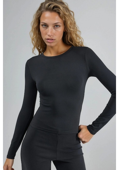 Hiccup Busem Slim Fit Yuvarlak Yaka Uzun Kollu Bluz Siyah
