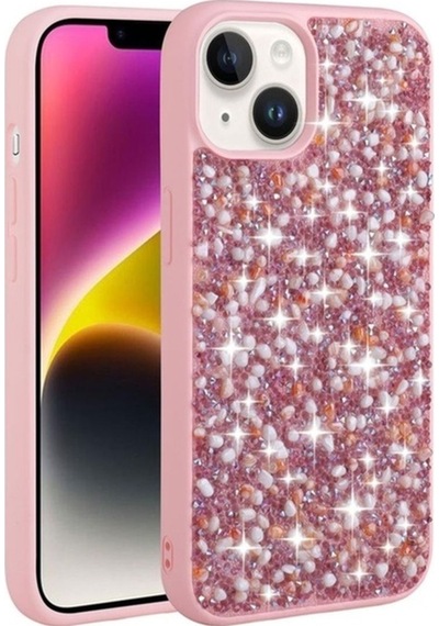 Apple Uyumlu iPhone 14 Kılıf Parlak Taşlı Tasarım Zore Linea Kapak Pembe
