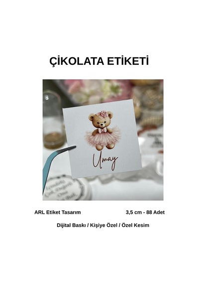 Yenidoğan Kız Ayıcık Çikolata Etiketi 3,5x3,5 Cm 88 Adet -arl Etiket Tasarım Beyaz