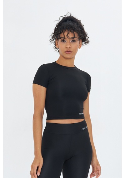 Lesa Wear Soft Touch Bedene Oturan Spor Crop T-shirt Short Fitted Siyah