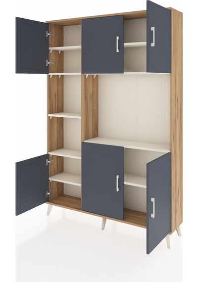 Arges Dolap 9 Raflı 6 Kapaklı 132x30x195 Çam-antrasit/aytaşı Çam