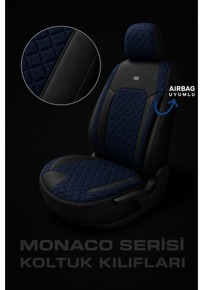 Vw Golf 7 Kasa 2013-2020 Uyumlu Monaco Serisi Eviza Deri Detaylı Lacivert Koltuk Kılıfı