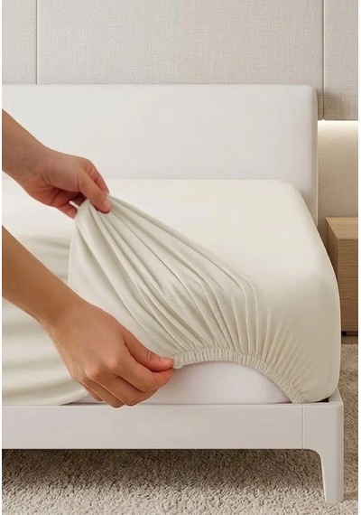 Çift Kişilik Düz Penye %100 Pamuklu Lastikli Çarşaf 180x200 Newsheet Ekru