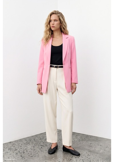 Sateen Mono Yaka Klasik Ceket - Açık Pembe-137777