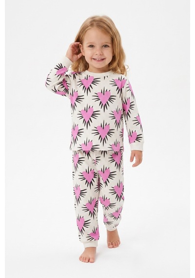Modanıno %100 Pamuk Ve Baskılı Kız Çocuk Pijama Takımı 9-36 Ay 12741ıs Beyaz