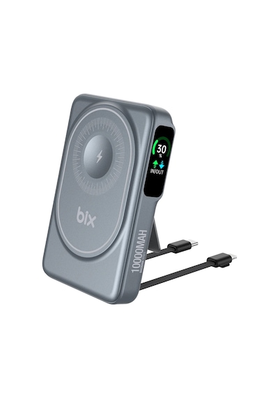 Bix Tpb16 10000 Mah Oled Ekranlı Manyetik Kablosuz Powerbank 20w Pd Hızlı Şarj Ve 15w Magsafe Gri Gri