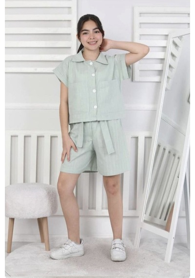 My Kids Wear Keten Kız Çocuk Alt Üst Takım Mavi