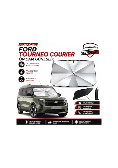 Ford Tourneo Courier Şemsiye Tip Ön Cam Güneşliği Katlanabilir Uv Korumalı Araç Cam Güneşlik