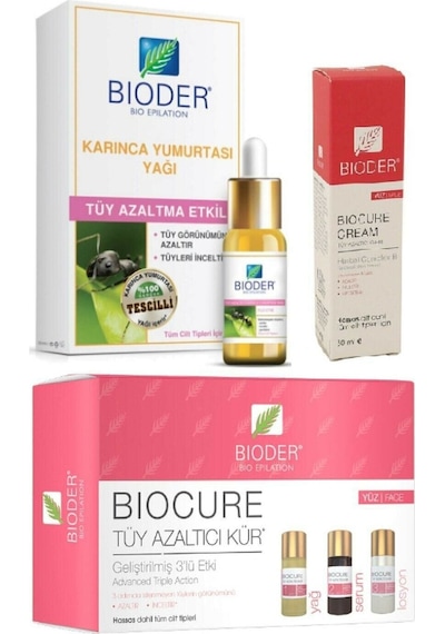 Bioder Karınca Yağı 30 ML + Yüz Kremi + Yüz Kürü Tüy Azaltıcı Set
