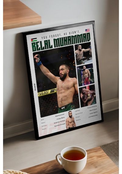 Belal Muhammad Ufc Siyah Ahşap Çerçeveli Poster, Dekoratif Dövüş Duvar Tablosu
