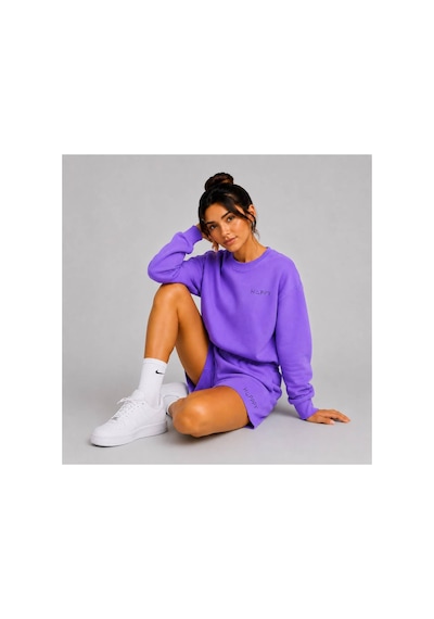 Herkesemoda Hüppy Baskılı Kadın Oversize Şortlu Sweatshirt Eşofman Takımı Mor