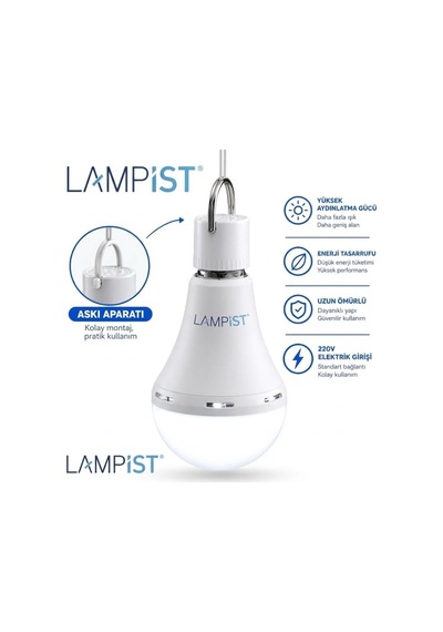 Lampist LP 1655 Günlük Kullanıma Uygun Akıllı Şarjlı LED Ampul 15W 1200 Lümen E27 Beyaz Işık Acil Durum Lambası