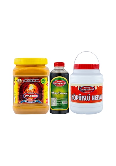 Bozkırlı Çavuşoğlu Tahin Paketi Kepeksiz Tahin + Üzüm Pekmezi + Köpük Helva 3 x 930 G