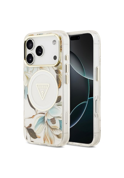 Apple Uyumlu iPhone 17 Pro Kılıf Guess Lisanslı M-safeli Simli Çiçek Desenli Metal Kamera Çerçeveli Kapak Beyaz Beyaz