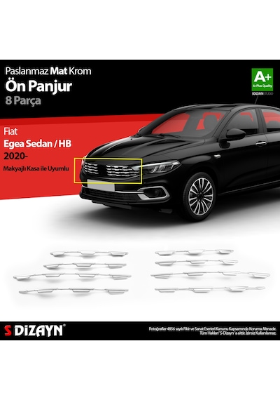 S-dizayn Fiat Egea Sd / Hb Krom Ön Panjur Diamond Model 8 Prç 2020 Üzeri Mat Krom