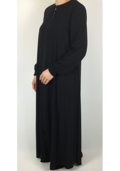 Önü Fermuarlı Gizli Cepli Mevlana Model Ferace Siyah