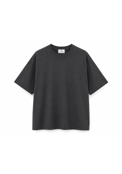 Vasto Moda Erkek Tam Oversize Kalıp Kalın Dokulu Organik Pamuk Bisiklet Ribana Yakalı Füme T-shirt