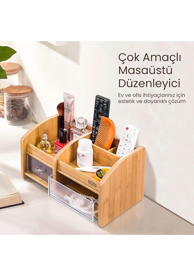 Dx-404 Bambu Desenli Ahşap Kalemlik, Masaüstü Düzenleyici Çok Renkli