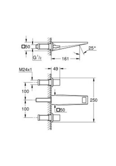 Grohe 20628000 Krom Allure Brilliant 3 Delikli Lavabo Bataryası 1/2" M