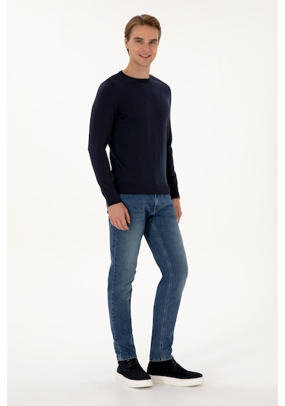 U.S. Polo Assn. Erkek Slim Fit Bisiklet Yaka Lacivert Basic Kazak 50307779-VR033