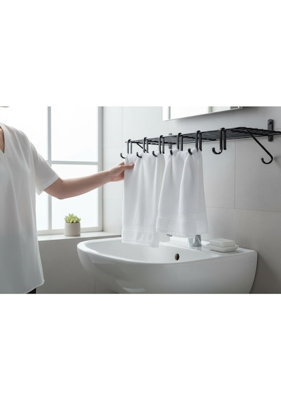 Karteya 10 Adet Siyah Kanca Askı Banyo Ve Mutfak Rafları İçin Plastik Asma Aparatı Siyah