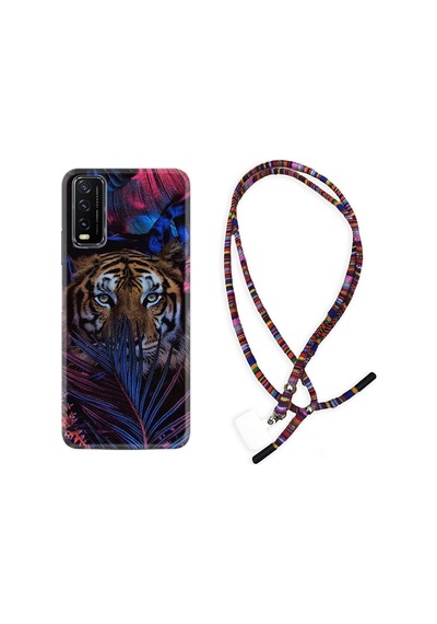 Vivo Y20S Kılıf Rasta Boyun Askılı Flowers Tiger 1319